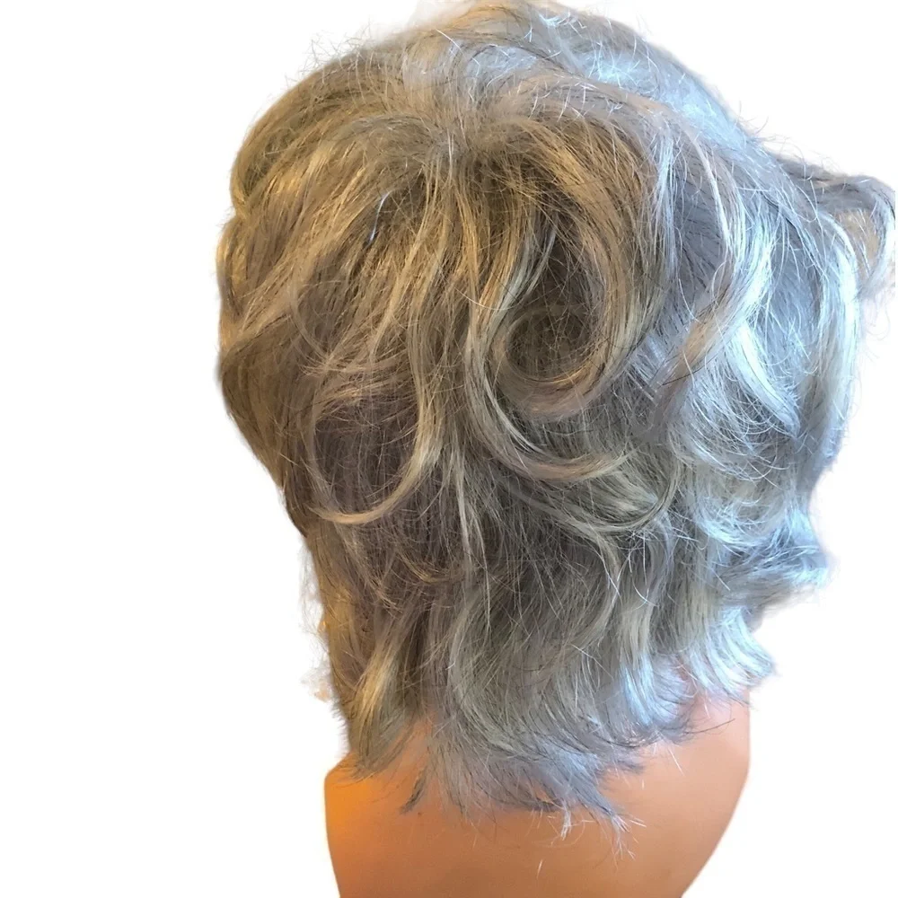 Halloween Short Gray Layered Wig Synthetic Inner Adjustable Cap Costume Cosplay